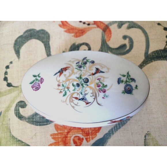 Vintage Rochard Limoges France Porcelain Dresser Trinket Box Bird of Paradise - Picture 2 of 11